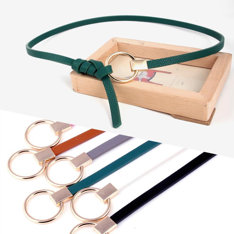 

2020 New Designer Women Round Buckle Belt Thin Elastic Bandage Elegant Vintage Waist Belt for Women All-Match High Quality, Black;brown