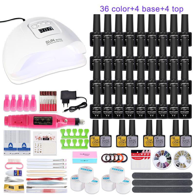 

Nail Set 54W UV Lamp Nail drying With Multiple polishes Gel Polish Kit Manicure Set electric drill Tools