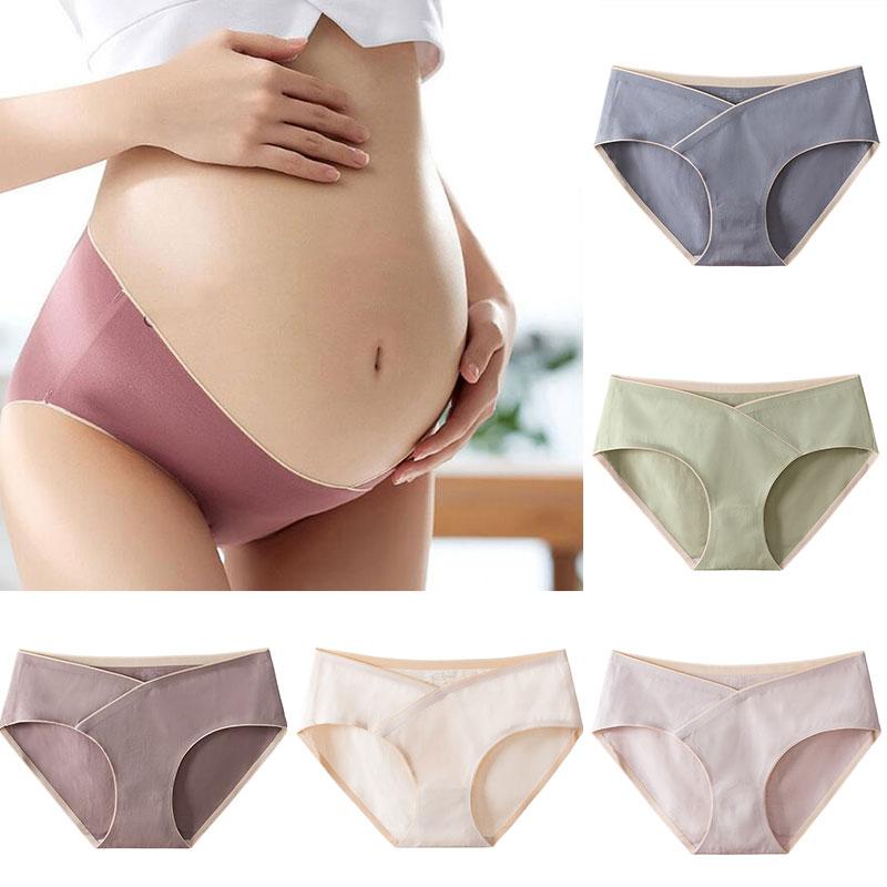 

Comfort Pregnant Women Underwear Maternity Panties Antibacterial Fruit Pattern Low Waist Women Underpants Stripe Soft, Beige
