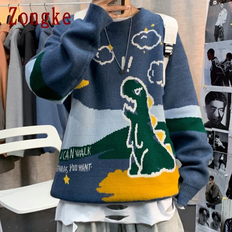 

Zongke Dinosaurs Knitted Sweater Men's Clothing Pull Mens Sweater Winter Men Clothes Pullover 2020 Autumn Winter New -2XL, Black
