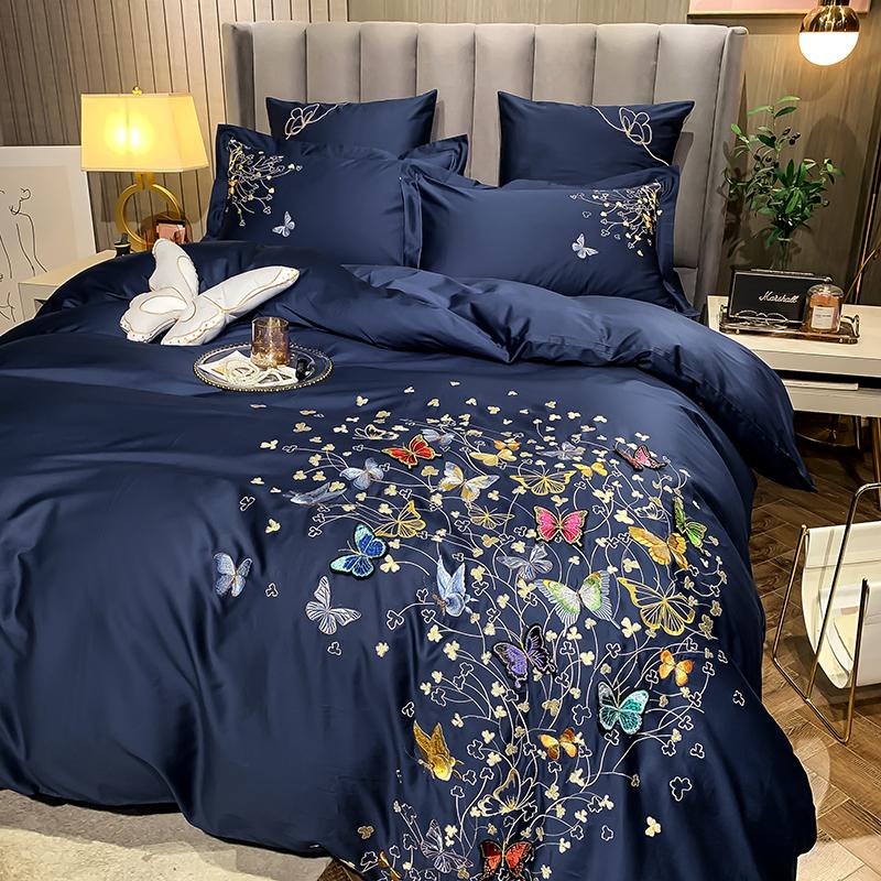 

Luxury 600TC Egyptian Cotton 6D Three-dimensional Butterfly Princess Style Embroidery Bedding Set Queen King Size Duvet cover#sw, -wd-01-01