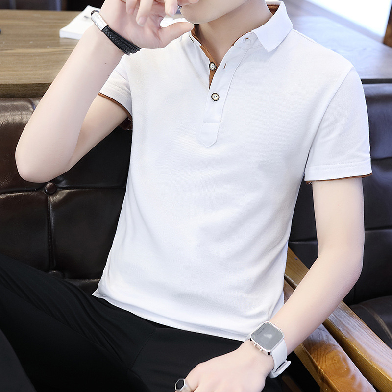 

2021 Brand New Men's T-shirts Short Sleeves Fashion Half Sleeves T Lapel T-shirt for Male Summer Young Tops Tshirt, White orange