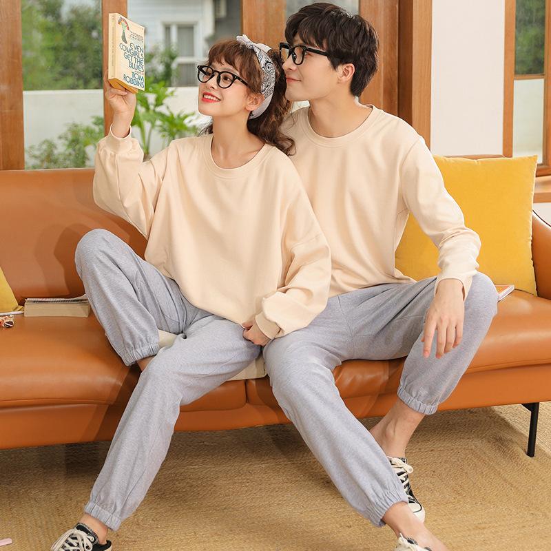 

Autumn and Winter Knitted Cotton Lovers Long Sleeve Pajamas Women's Home Wear Men Suits Couple Pajamas Szlafrok Dormir Tops, Black;brown
