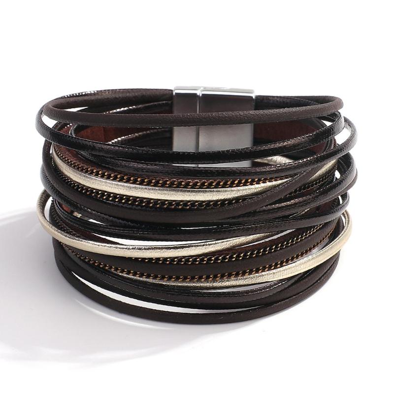 

Flashbuy New Boho Multilayer Slim Strips Leather Bracelets For Women Fashion Wide Wrap Bangles Femme Jewelry