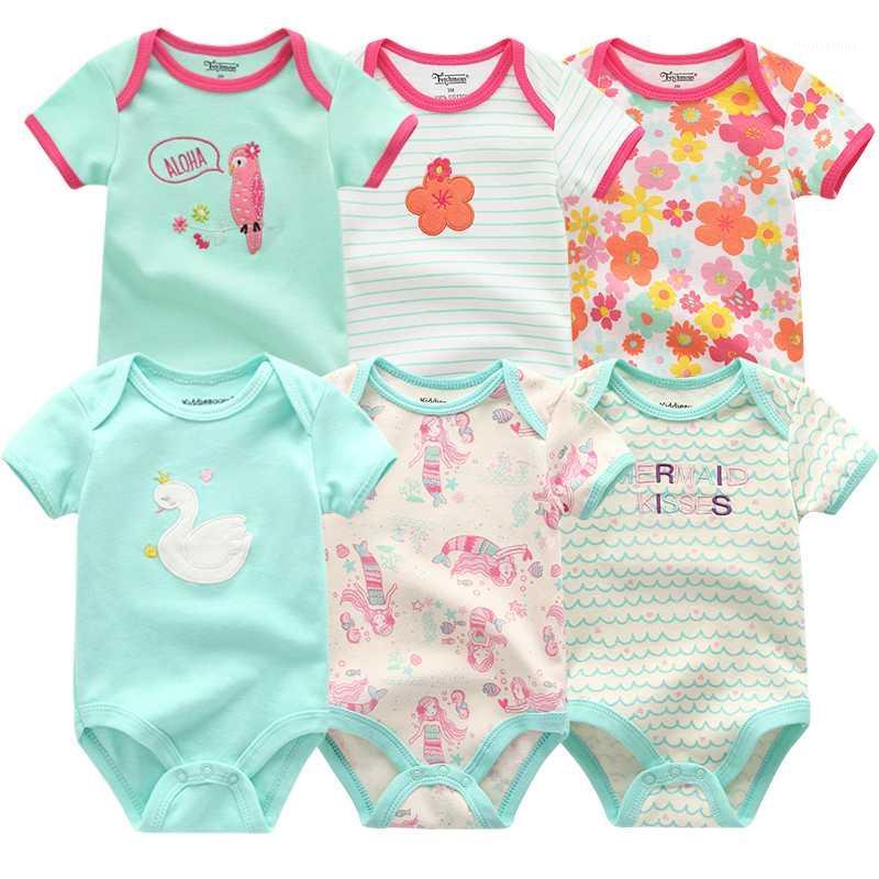 

New Baby Girls Romper 6PCS/lot Short Sleeve Floral Print Summer Clothing Set For 0-1 years infant clothes1, Baby romper6005
