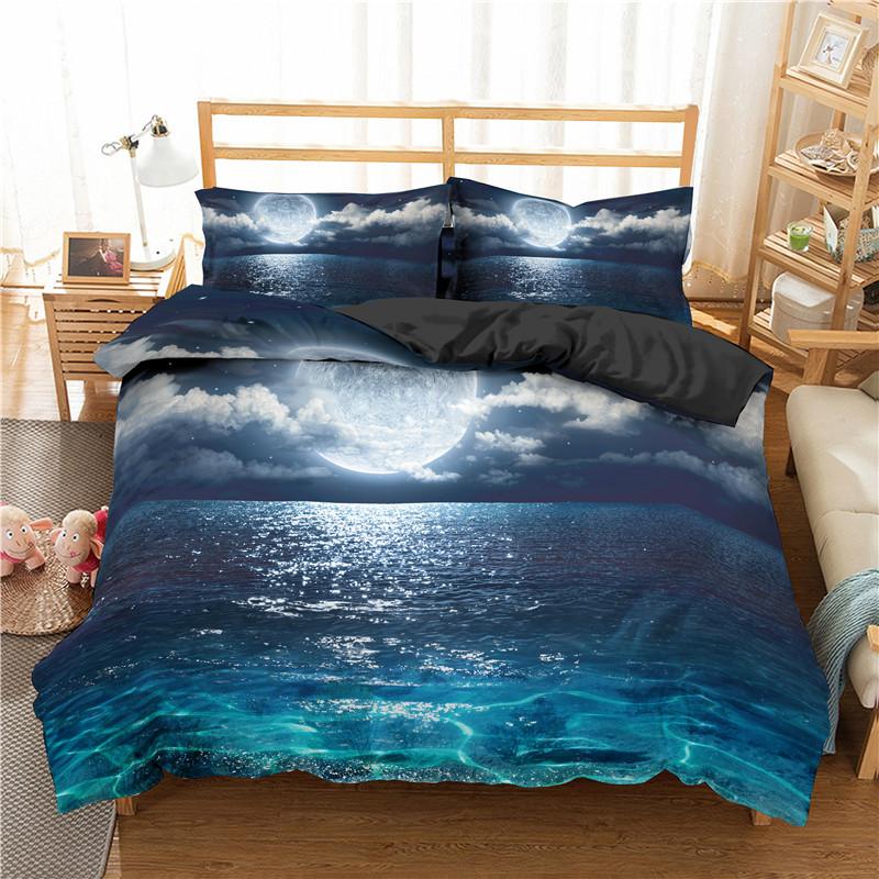 

3D Wave Ocean Scenic Prined Bedding Set Blue Quilt Cover With Pillowcase Comforter Microfiber Bedspreads Full Queen King Size, Jx595-2