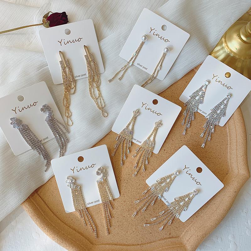 

Needle Exaggerates Insert Silk Zircon Earrings Women Light Luxury Temperament Long Super Fairy Dress Banquet Earrings