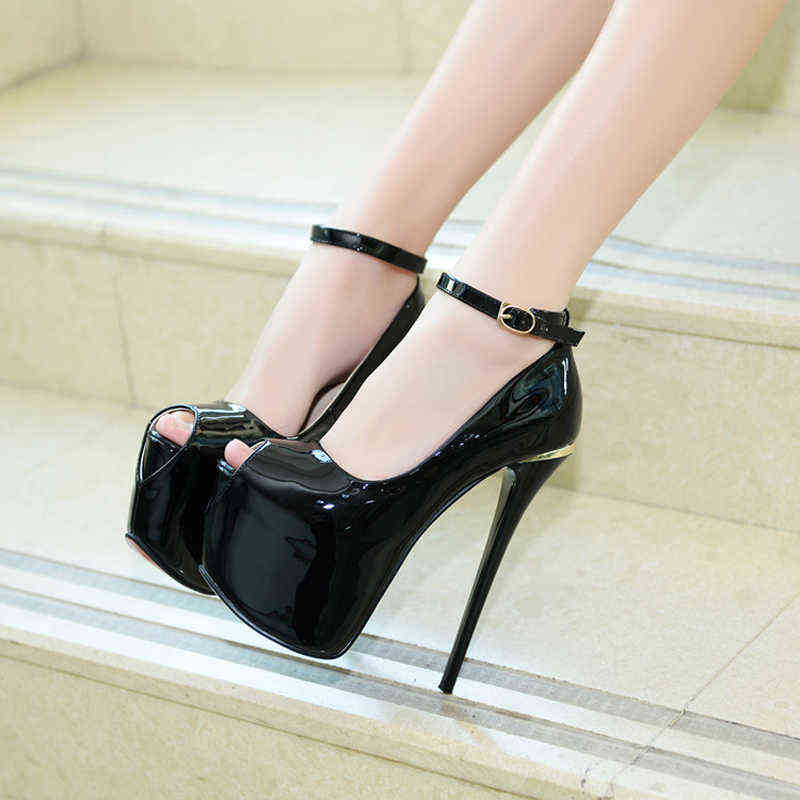 

17 cm women's high heels, sexy shoes with platform and opening, summer evening dress, white, Black