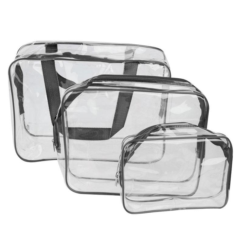 

3-in-1 PVC Transparent Waterproof Multifunctional Cosmetic Bags, Black