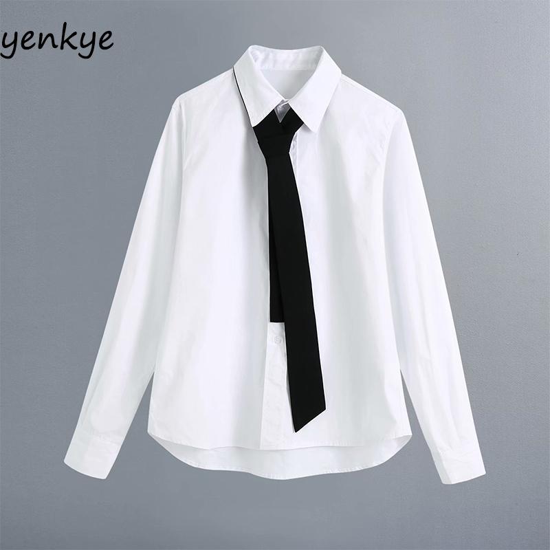 

New Fall With Tie White Blouse Shirt Women Turn-down Collar Long Sleeve Ladies Office Shirts Elegant Blouses Plus Size blusas, As pic