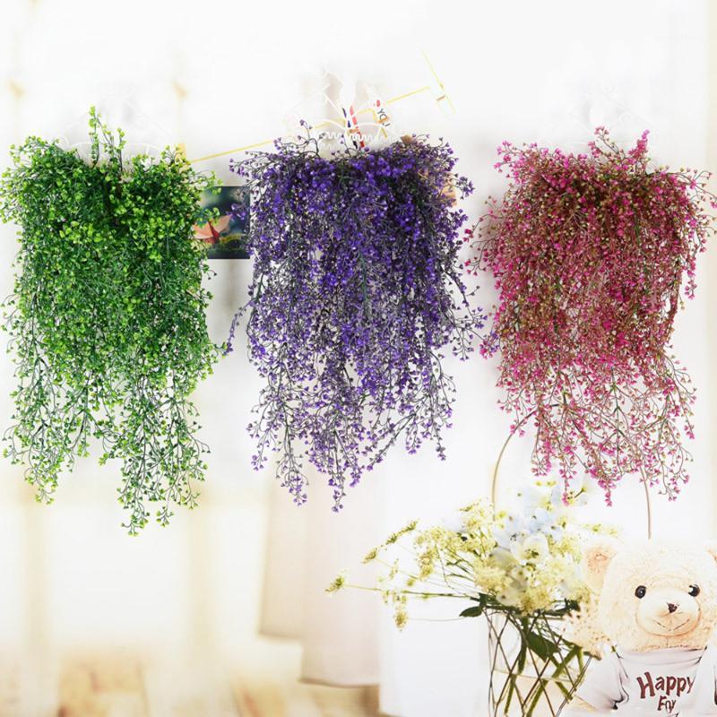 

2019 New22CM 5 Forks/bundle Artificial Fake Silk Flower Vine Plant Hanging Garland Plant Home Garden Wedding Decoration1, White