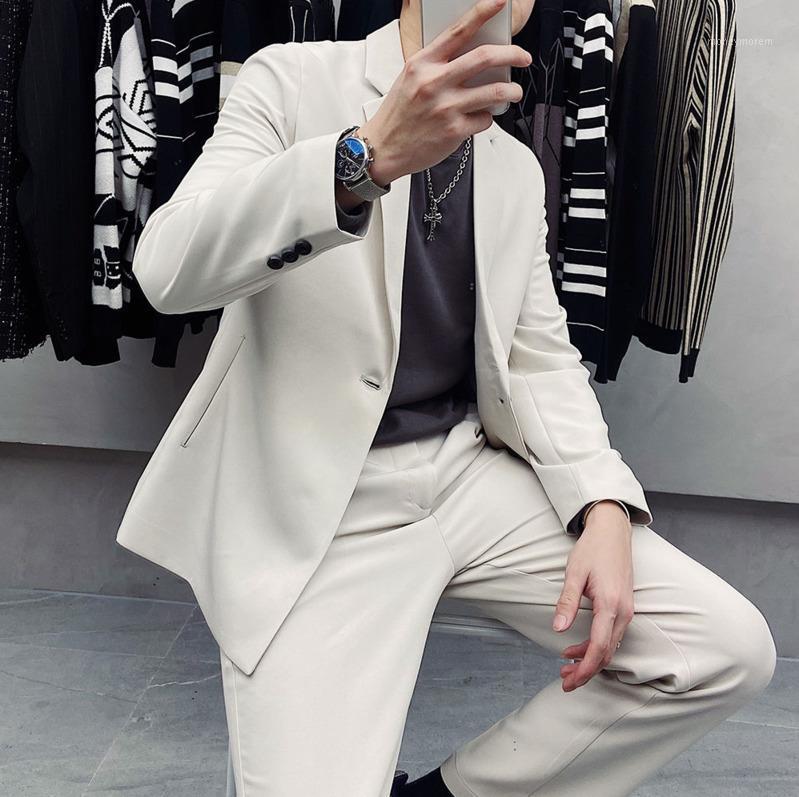 

2020 Autumn And Winter New Youth Popular Men's Korean Loose Solid Color Single Button Suit + Straight Simple Trousers Suit1, Beige
