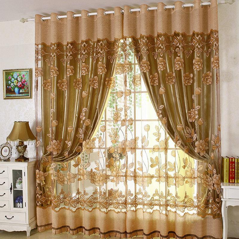 

Luxury Embroidered Tulle Blackout curtains for Living Room Bedroom Floral Printed Modern Style Drapes Tulle with Beads Treatment, Color no.4