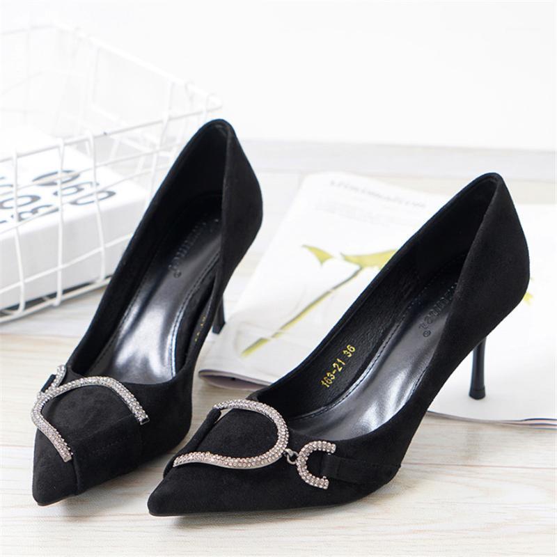 

Women Fashion Pointed toe Rhinestone High heel Shoes Solid/Plaid Flock Shallow Crystal Women Pumps Party Brand Sexy Ladies Shoes1, Black
