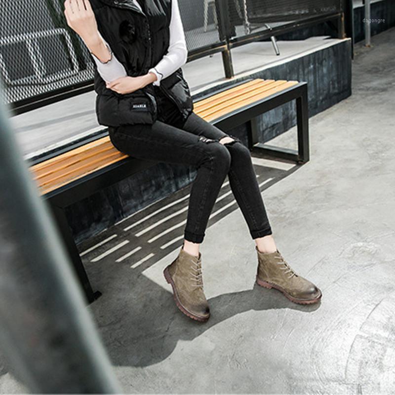 

Genuine Leather Suede Short Boots Fashion Autumn Winter Boots Flat Platform Ankle Female Retro Trend Naked1, Black