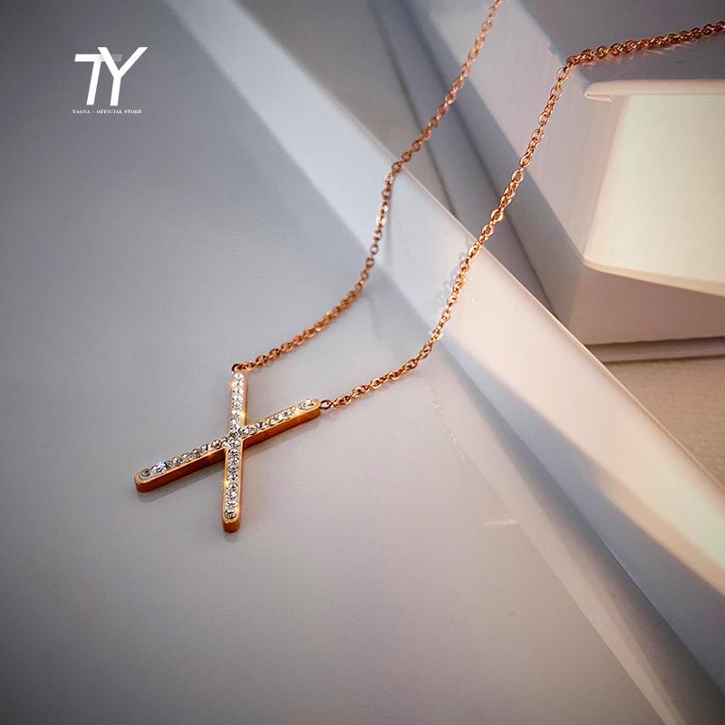 

Chokers Gothic X-Letter Pendant Titanium Steel Rose Gold Necklace For Woman Fashion Jewelry Party Girl's Sexy Luxury Clavicle Chain