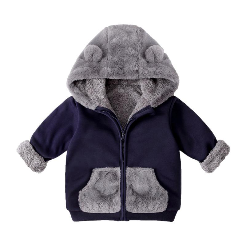 

2-7Y) Children's jackets for boys and girls Double-layer plus fleece warm hooded pocket zipper coat jacket Comfortable F4*, As photo