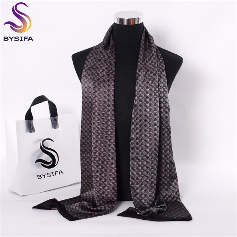 

[BYSIFA] Black Red Long Scarves For Men Fashion Accessories Male Pure Silk Scarf Cravat Winter Flowers Pattern Scarf 160*26cm 201210