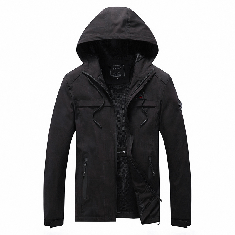 

Spring and Autumn Hooded Jacket Printed Camouflage Jacket Trend Casual Men Jacket Windbreaker, Black;brown