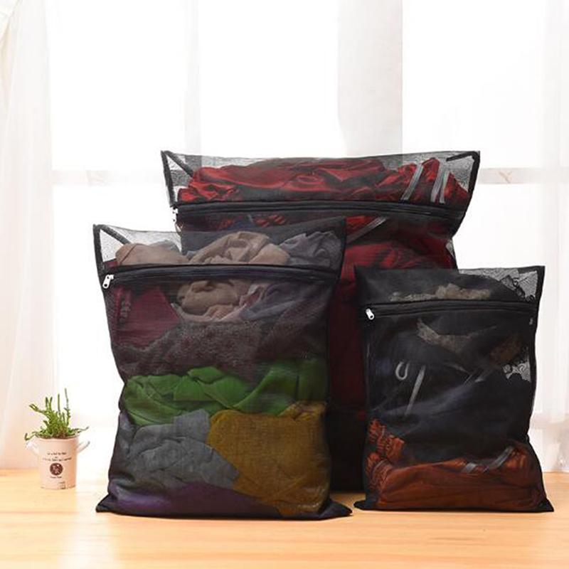 

2020 New 1PC Clothes Washing Machine Laundry Bag With Zipper Nylon Mesh Net Bra Washing Bag 5 Sizes Black Wash Bags