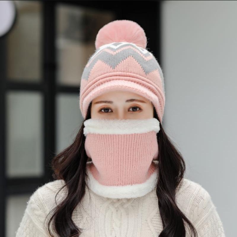 

women winter hats woolen autumn hat warm winter windproof scarf set soft red orange outdoor solid skullies knited beanie, Blue;gray