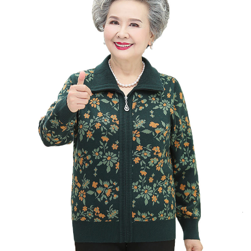 

Senior Middle-aged Men's Sweater Female Mother Winter Large Zipper Cardigan Wool More Sizer617 Coat K5c8, Red wine
