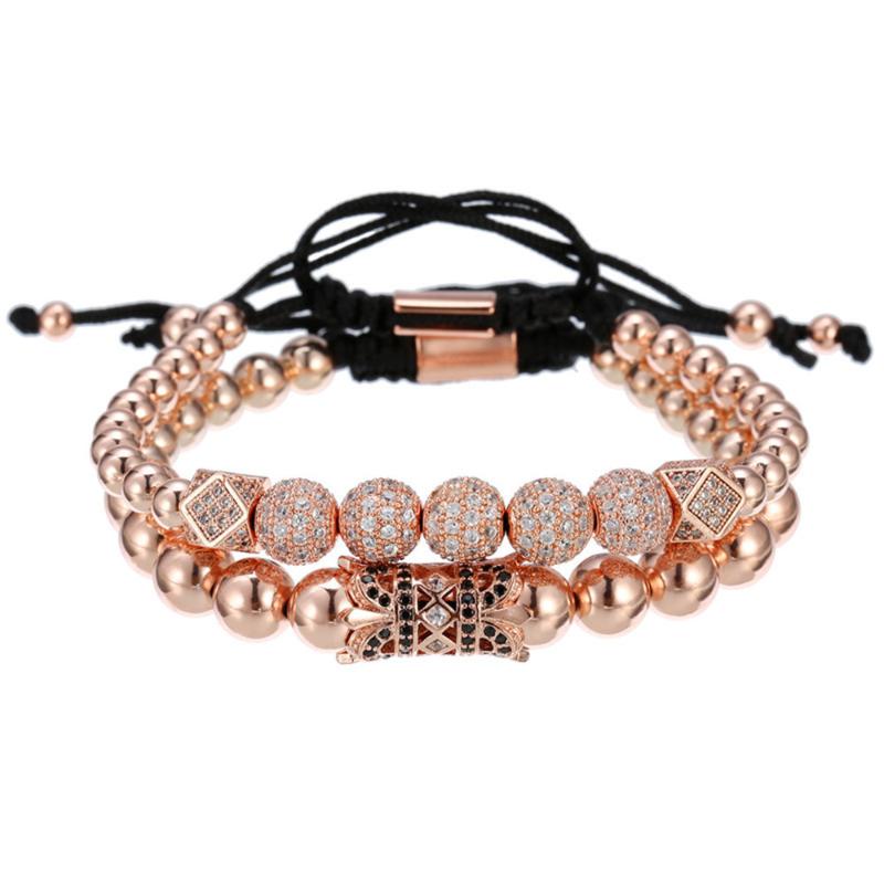 

European and American hot style fashion all-match copper bead woven micro-inlaid 2 diamond-shaped 5 diamond ball bracelet set