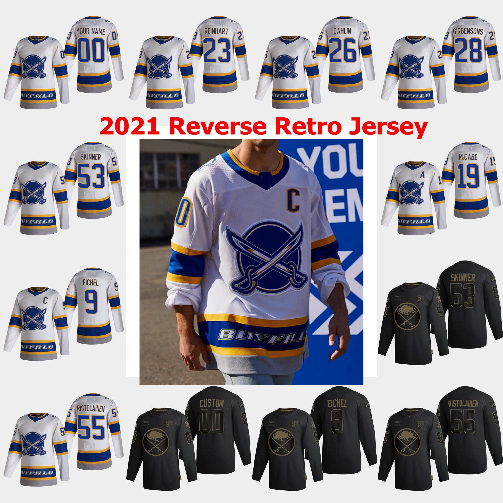 

2021 Reverse Retro Buffalo Sabres Hockey Jerseys 9 Jack Eichel 26 Rasmus Dahlin Jeff Skinner Wayne Simmonds Sam Reinhart Custom Stitched, Black;red