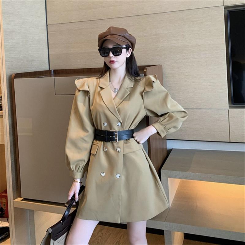 

Korean double-breasted slim waist female autumn and winter new suit jacket dress with belt retro blazers women, Black blazer