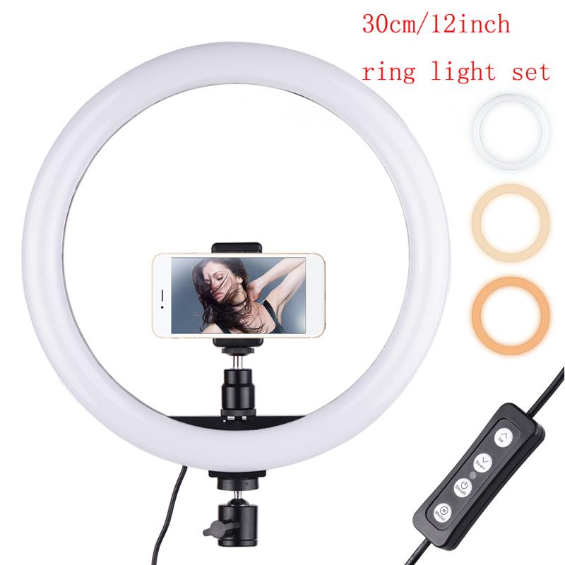 

Universal LED Video Ring Light Fill-in Lamp 24W Dimmable 2700-5500K with Smartphone Holder Ring Light Photography Lamp