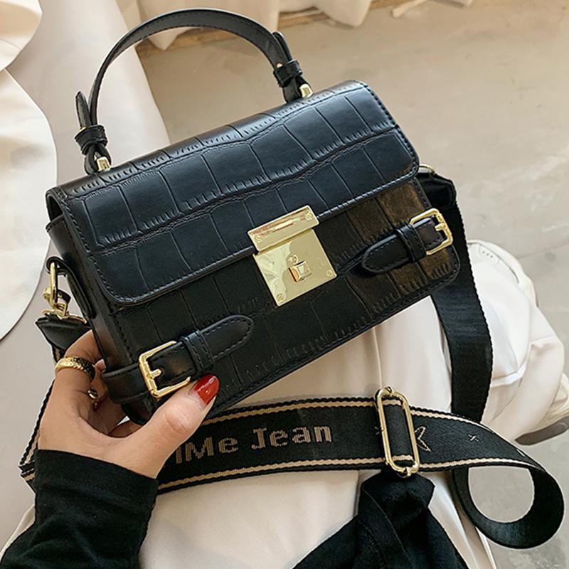 

Stone Pattern Falp Bag PU Leather Small Shoulder Bags For Women Fashion Lock Crossbody Bag Purses And Handbags Luxury Designer, Black
