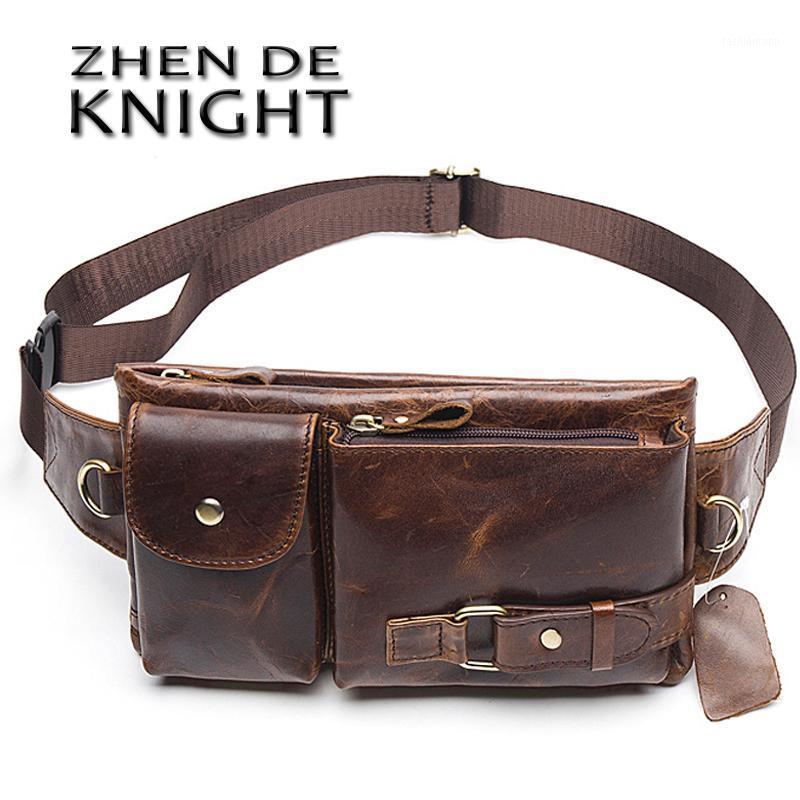 

Men's Genuine Leather Waist Bags Travel Fanny Pack Leather Belt Waist Bag Phone Hip Pack Chest Messenger For Man 90801, Brown