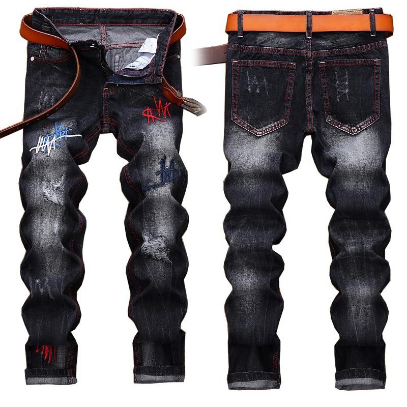 

Men's Jeans Mens High Quality Denim Trousers Men Straight Black Embroidery Fashion Designer Casual Tear Hip Hop