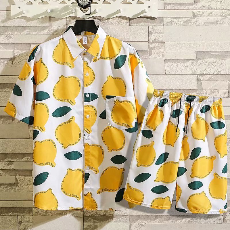 

2020 Summer Men Sets Fashion Tropical rain forest Style Short Shirts+Leisure Sandy beach Sports Shorts Combination Mens Sets