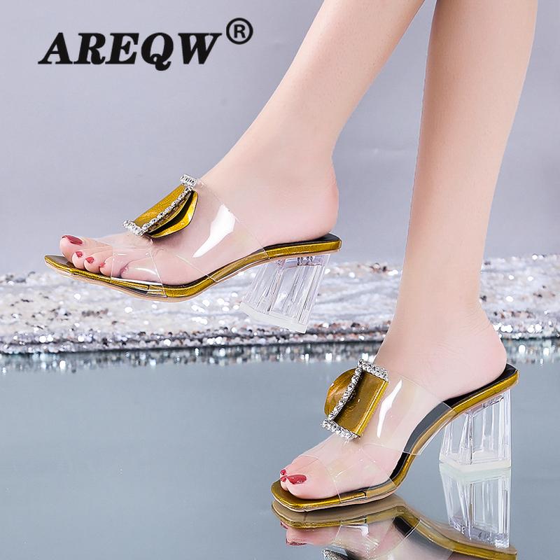 

Crystal Clear Transparent Slippers Female Shoes High Heels Comfortable New Summer Women Shoes Woman Fashion Cool Mules Slides, Blue