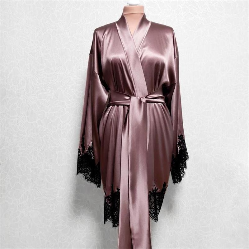 Personnaliser les vêtements de nuit de mariée en Satin de soie, Robes courtes en dentelle, manches longues, peignoir châle, pyjama, vêtements de