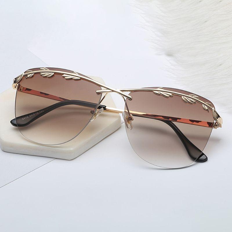 

Women Rimless Olive Leaf Sunglasses Chic Metal Ocean Gradient Lens Eye Glasses Eyewear 85WB1