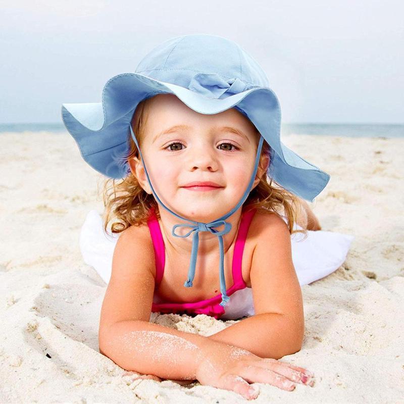 

Baby Sunhat Toddler 0-4 Years Old Girls Boys Sunscreen Beach Hat Candy Solid Ribbons Breathable Hat Bucket Cap Unisex baby1, White