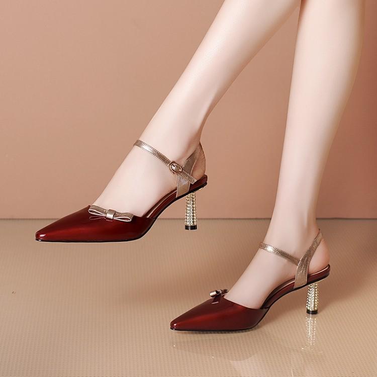 

MLJUESE 2021 Women Sandals Cow leather Summer Bow-tied Gladiator Pointed toe Buckle Strap Slingbacks Sandals Size 42, Beige