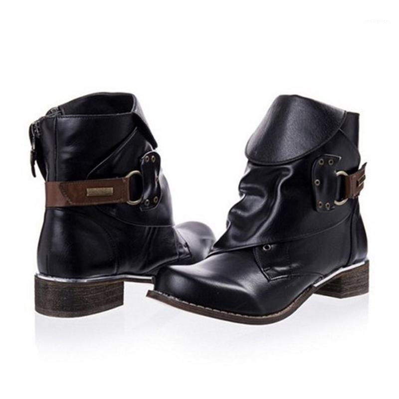 

SAGACE 2020 Boots Women's High Quality Leather Shoes Female Buckle Ankle Heel Boots Large Size Side Zipper Casual Shoes Jul291, Black