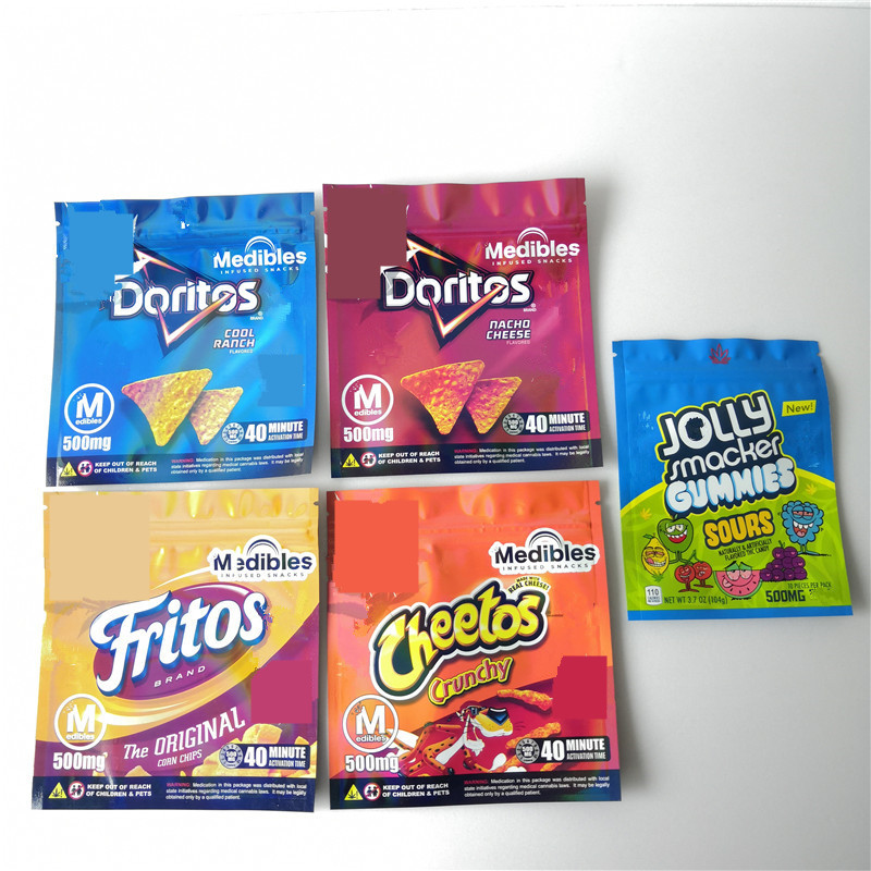 

Empty 500mg Cheetos crunch hologram bags DORITOS Cheese Fritos Doritos cool panch nacho cheese bags jolly smacker gummies Packaging