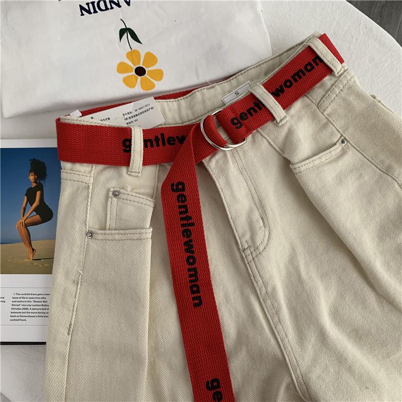 

Fashion Unisex Canvas Harajuku Style Letter Printed Double D Ring Canvas Strap Long Jeans Belts For Women Men Belt, Black