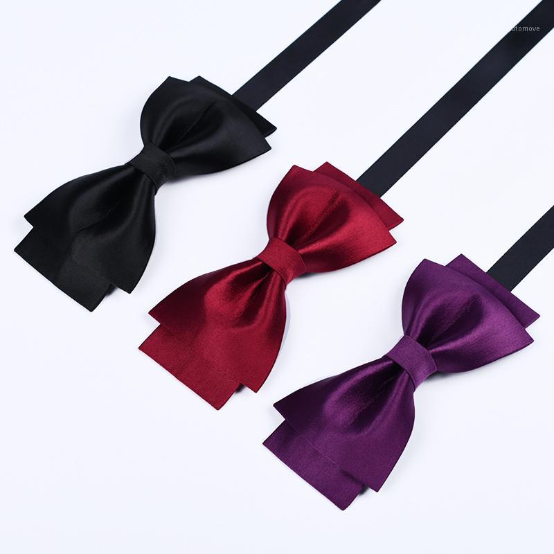 

2020 Brand New Fashion Men's Bow Ties Double Fabric Solid Color Red Blue Bowtie Party Host Wedding Butterfly Tie with Gift Box1