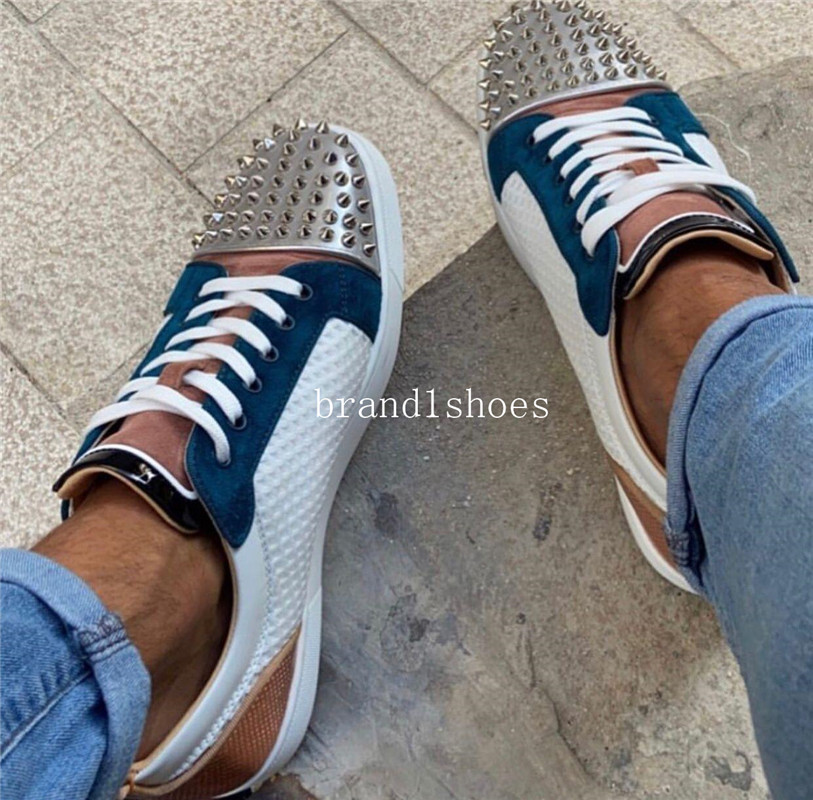 

Original Box] Elegant Designer Mesh Leather With Spikes Red Bottom Sneaker Shoes For Women,Men Casual Shoes Luxury Red Sole Casual Walking