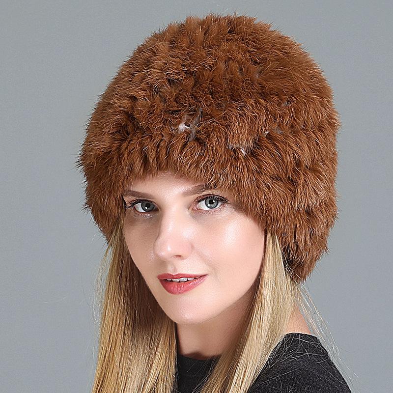 

Women's Rex Fur Knit Beanie Hat - Super Soft & Warm Caps Fashion Ski Street for Ladies & Mom Holiday or Christmas Gift, White