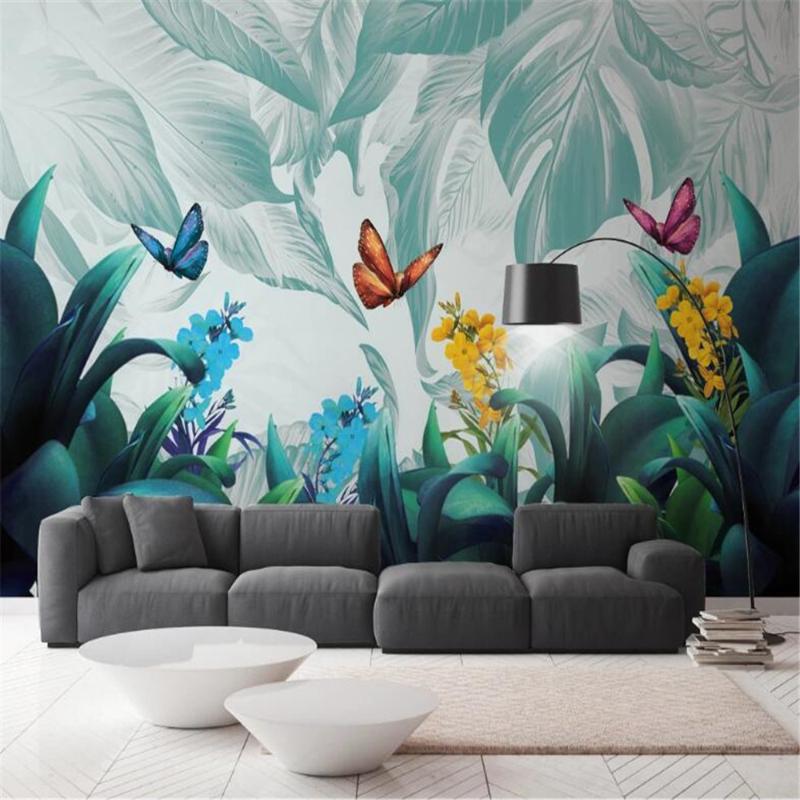 

Milofi custom 3D large wallpaper mural hand-painted tropical plants bedroom living room TV background wall mural wallpaper, Silk cloth