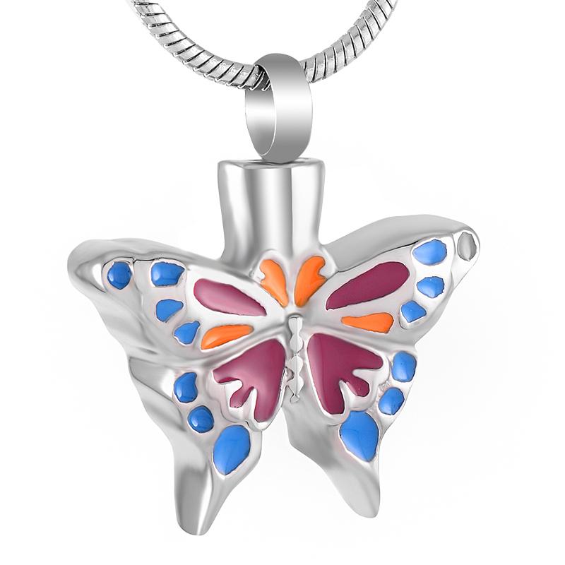 

Exquisite Enamel Butterfly Urn Necklace Keepsake Jewelry For Women Cremation Urn Pendant Free Engrave Ashes Locket, Silver