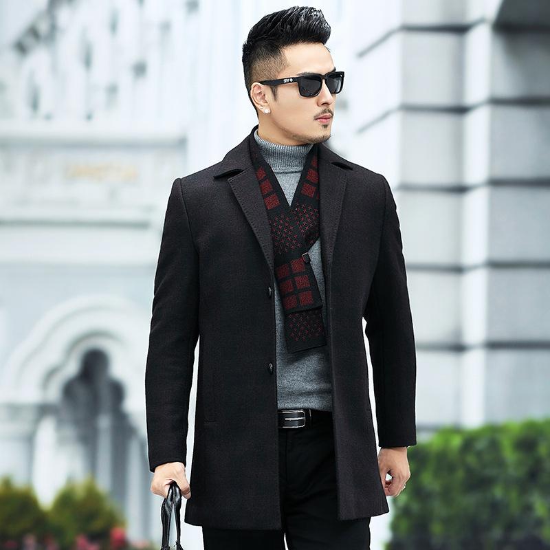 

2020 wool coat men's middle-aged business casual suit collar woolen coat autumn winter father's heavy woolen, Black