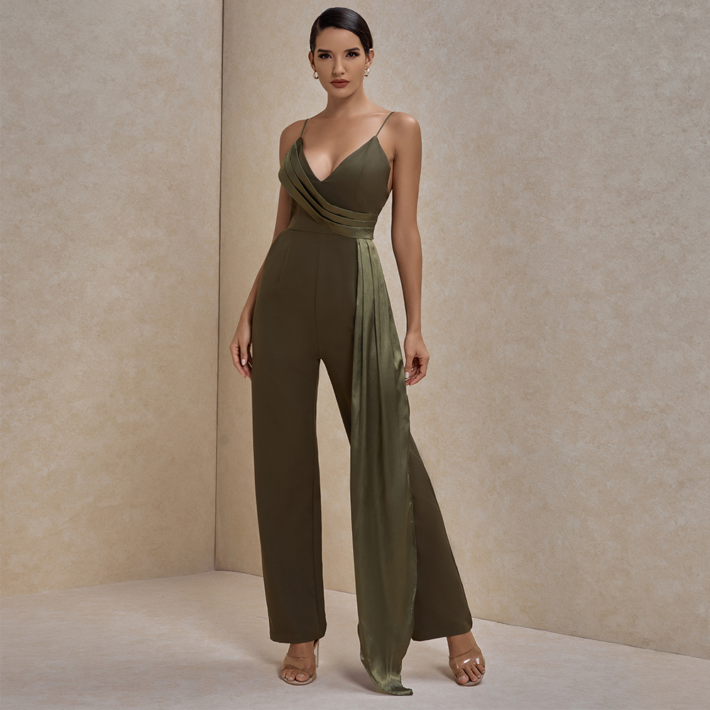 

2021 The New Strade New Fashion Crepe Bikini Draped Jumpsuit Will See Green Women Sexy Celebrity Party at Night Overalls 8itw, Beige