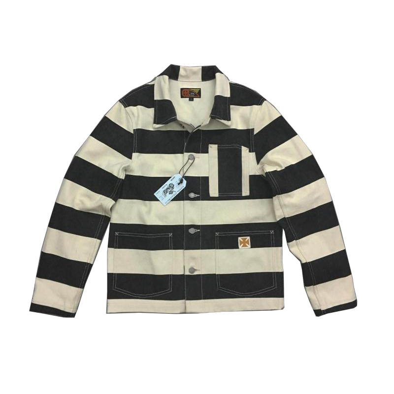 

20oz prison canvas jacket striped biker jackets for men motorcycle DNV2, Black.